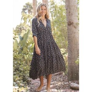 NEW Natural Life Rebecca Midi Dress Black Floral Size Large